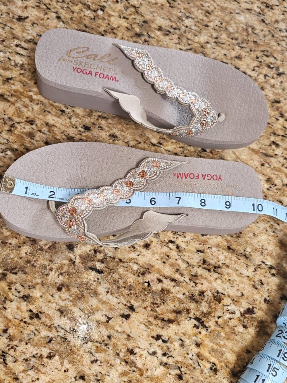Skechers Cali Yoga Foam Beaded Wedge Flip Flops Rhinestone Platform Sandals - Picture 16 of 16